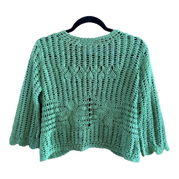 Isabella Rodriguez green cropped knit crochet cardigan sweater 90s M - Picture 2 of 7